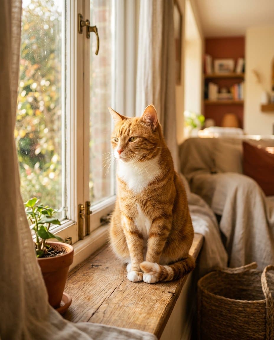 A cat resting in a patch of sunlight